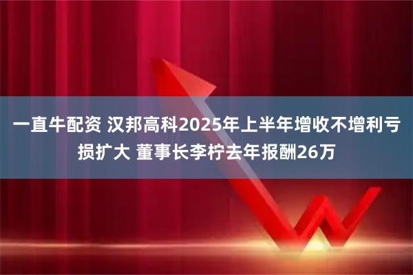 一直牛配资 汉邦高科2025年上半年增收不增利亏损扩大 董事长李柠去年报酬26万